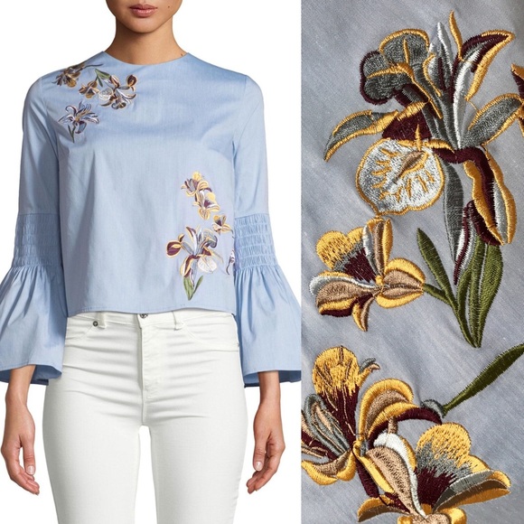 Catherine Malandrino Tops - DONATING Last Chance! Catherine Malandrino Blue Reed Bell-Sleeve Top Med